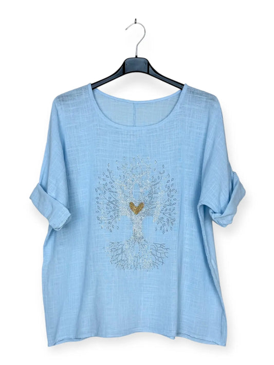 Cotton Top with Tree of Life Rhinestones Italian