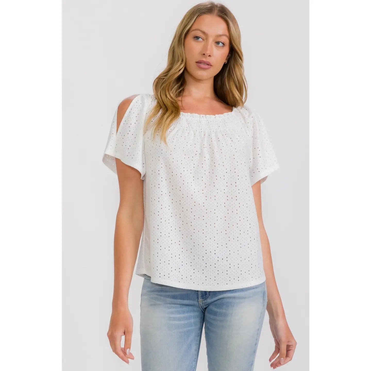 Eyelet Cold Shoulder Top