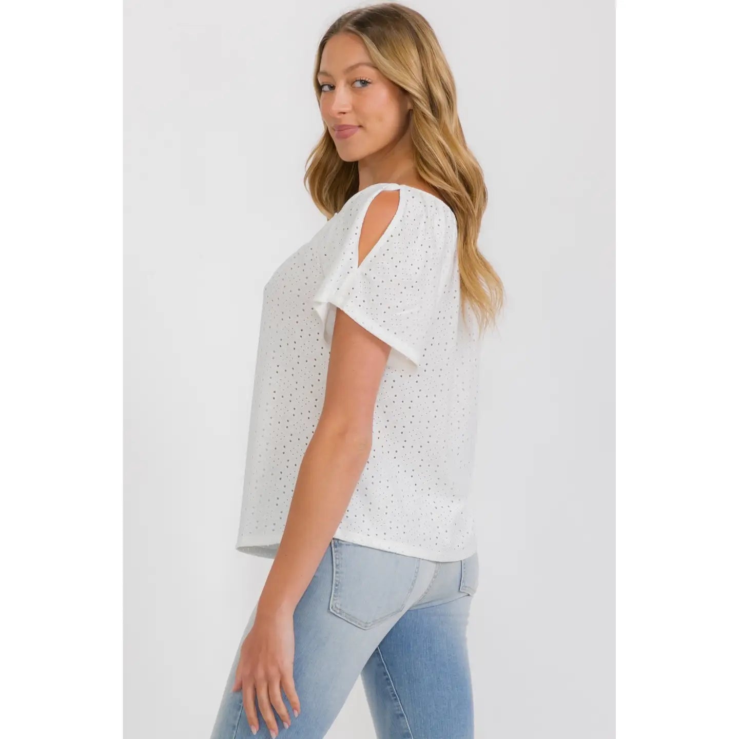 Eyelet Cold Shoulder Top