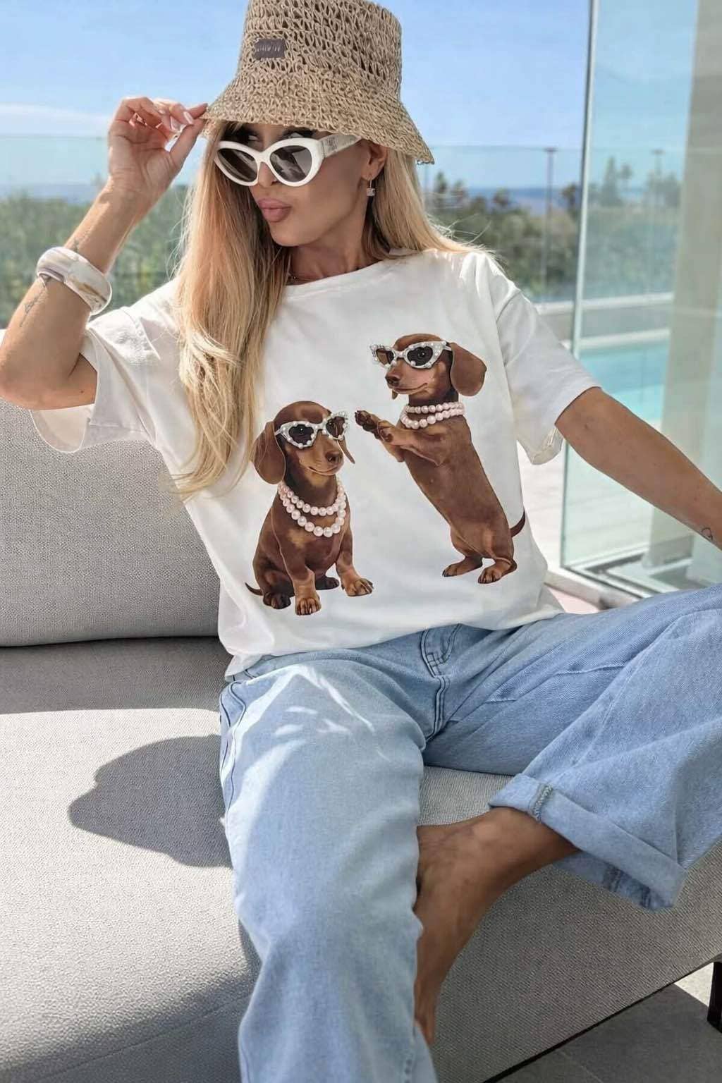 Italian Trendy Printed Cotton T-Shirt Premium Quality dog with glasses