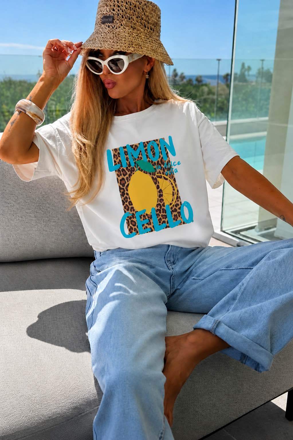 Italian Trendy Printed Cotton T-Shirt, Premium Quality lemon
