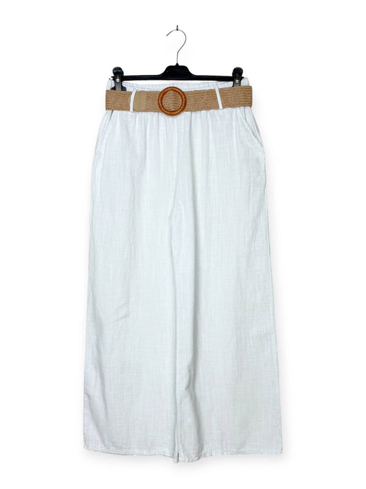 Cotton/Linen Wide-Leg Pants: