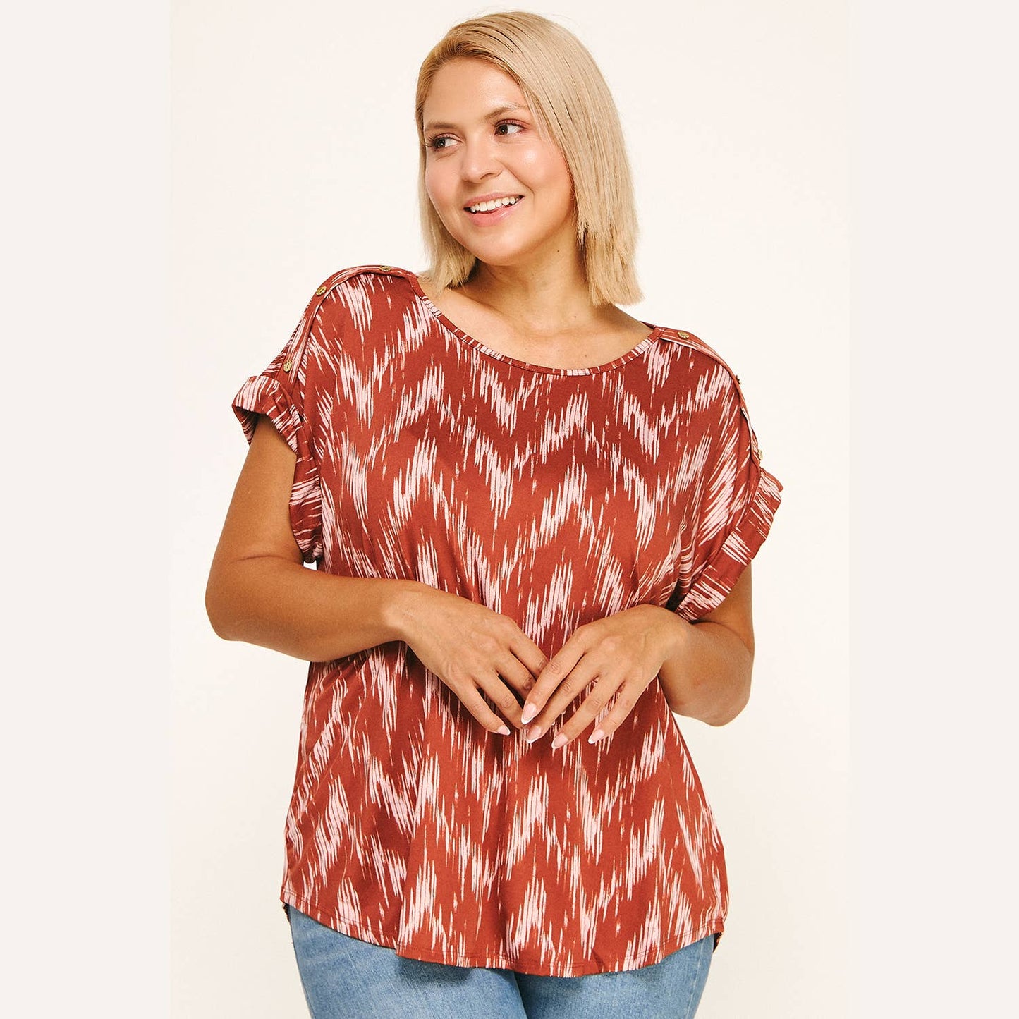 PLUS SIZE SHORT SLEEVE DOLMAN TOP