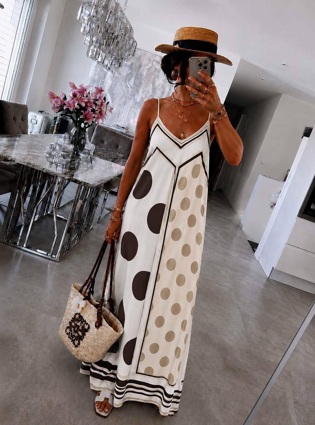 Italian Flowing bohemian dress with polka dot print