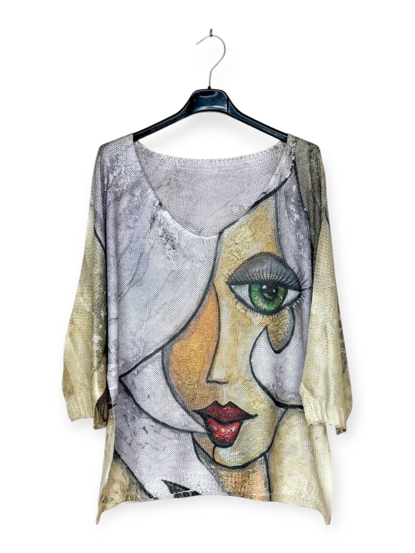 Face Italian- Printed knit sweater with V-neck