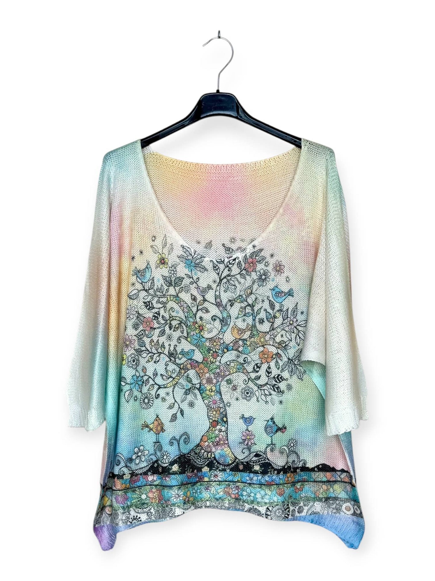 Italian Printed tree knit pullover with V-neck