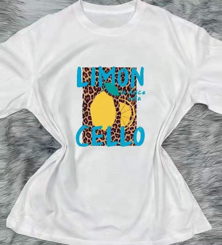 Italian Trendy Printed Cotton T-Shirt, Premium Quality lemon
