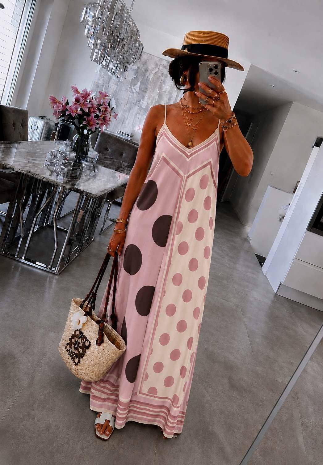Italian Flowing bohemian dress with polka dot print
