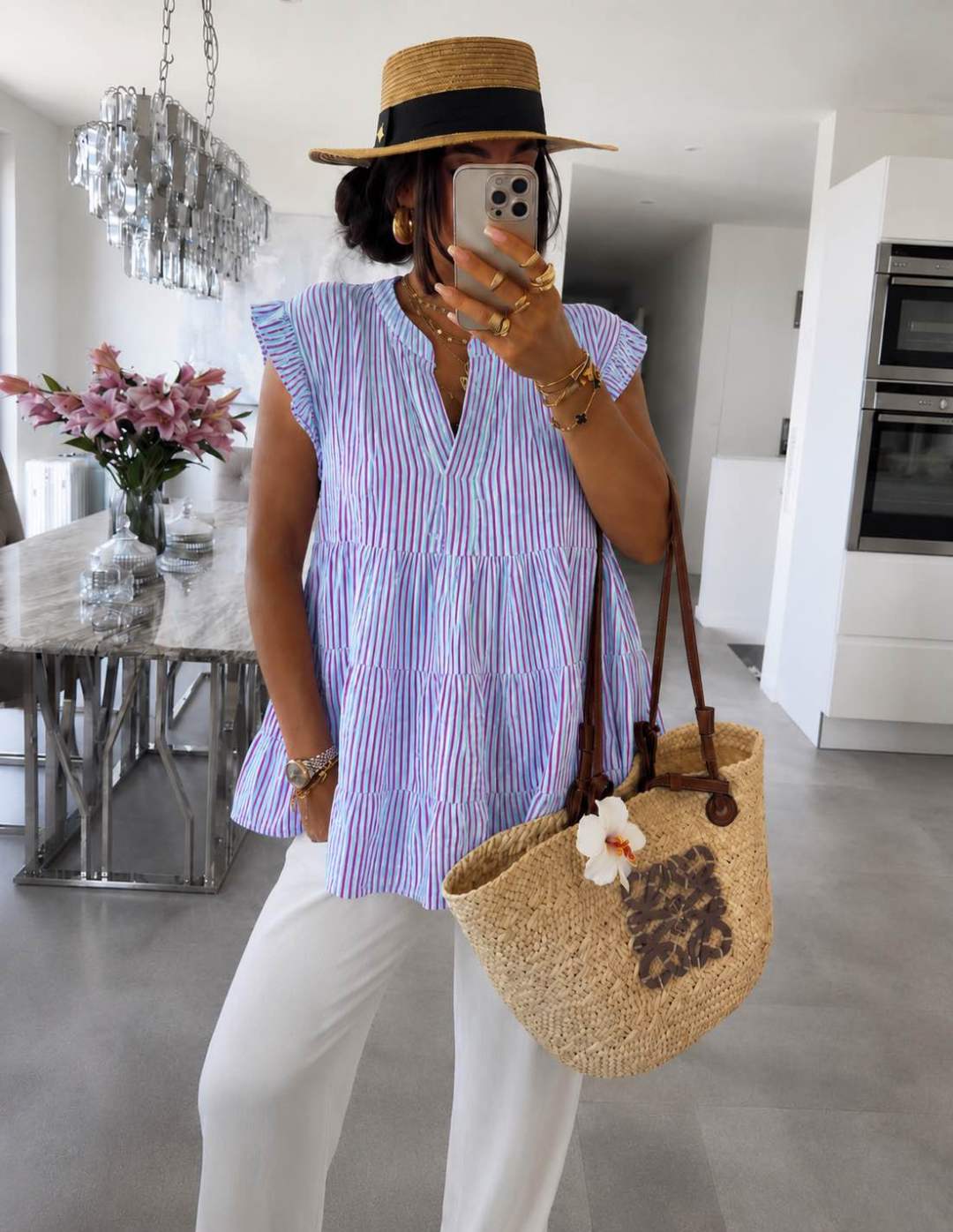 Italian Bohemian Striped Cotton Gauze Top – Loose Fit & Ruffles