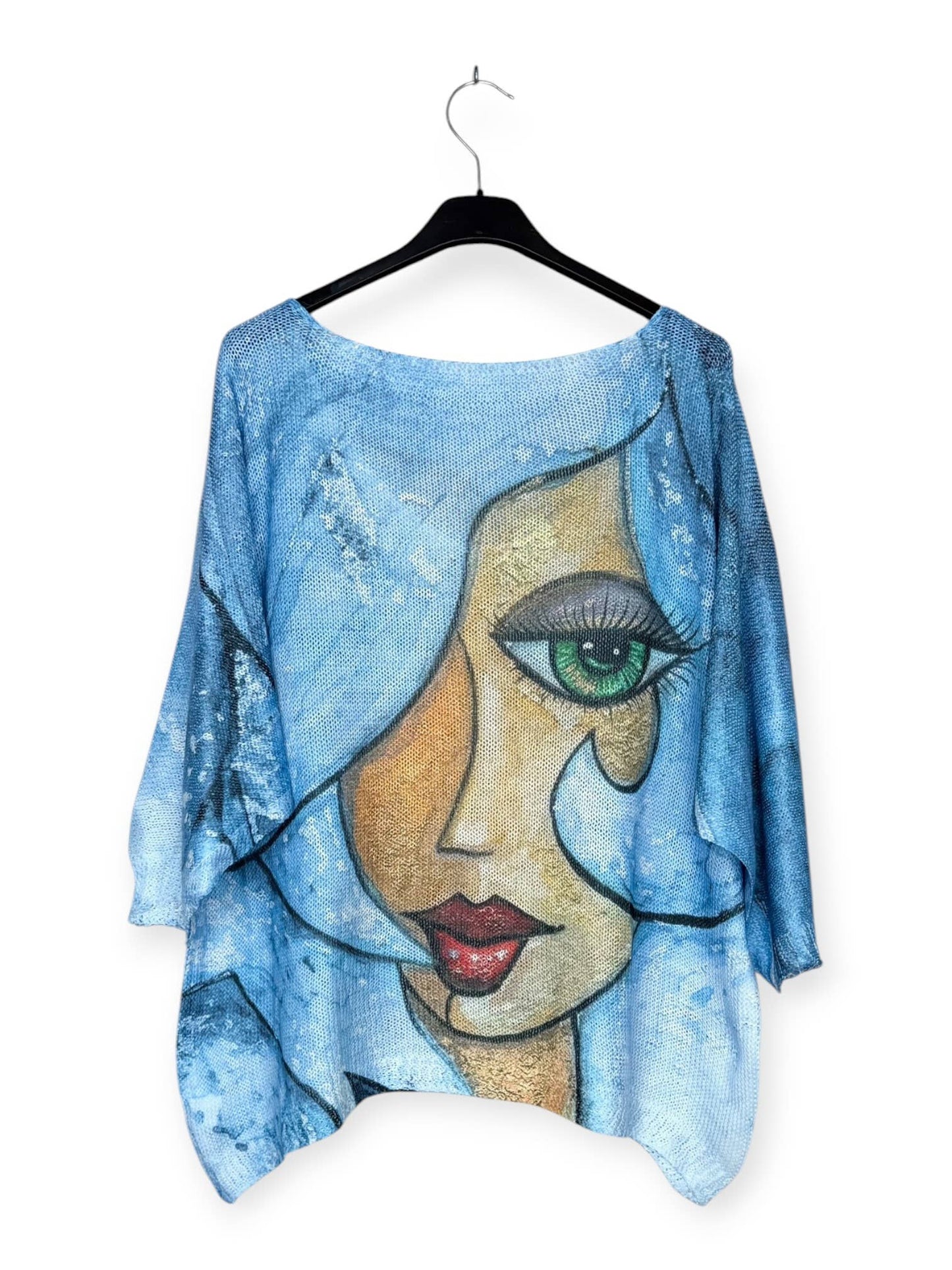 Face Italian- Printed knit sweater with V-neck