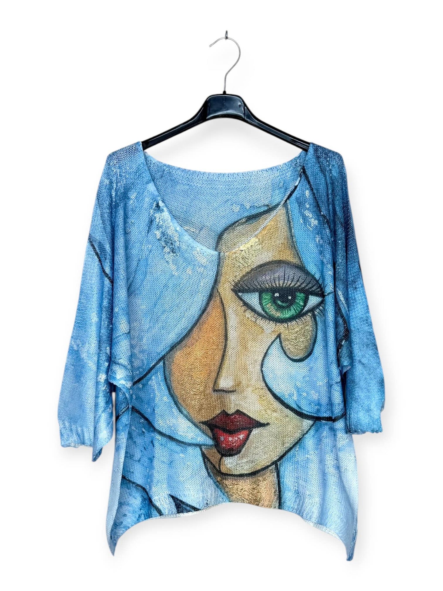 Face Italian- Printed knit sweater with V-neck