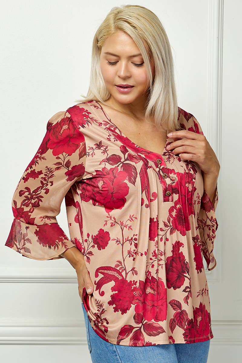 PLUS SIZE BLOOM GRACE PLEATED BLOUSE
