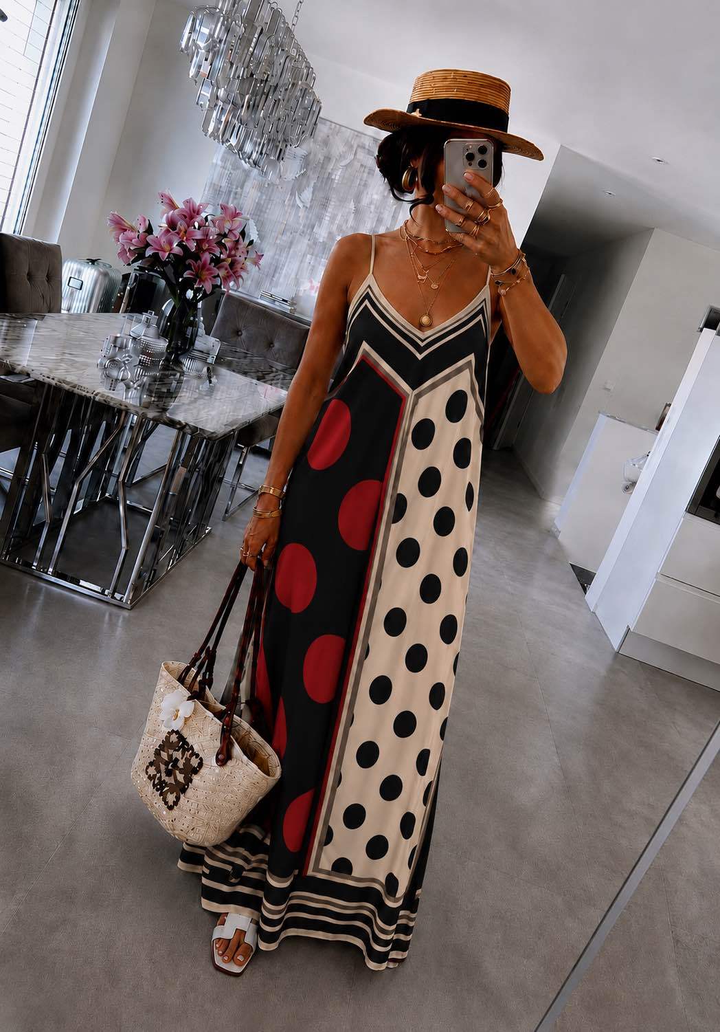Italian Flowing bohemian dress with polka dot print
