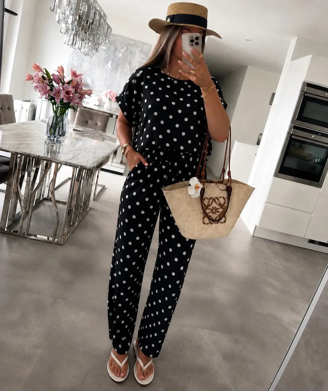 Oversized Polka-Dot Set – Loose Top & Flowing Pants