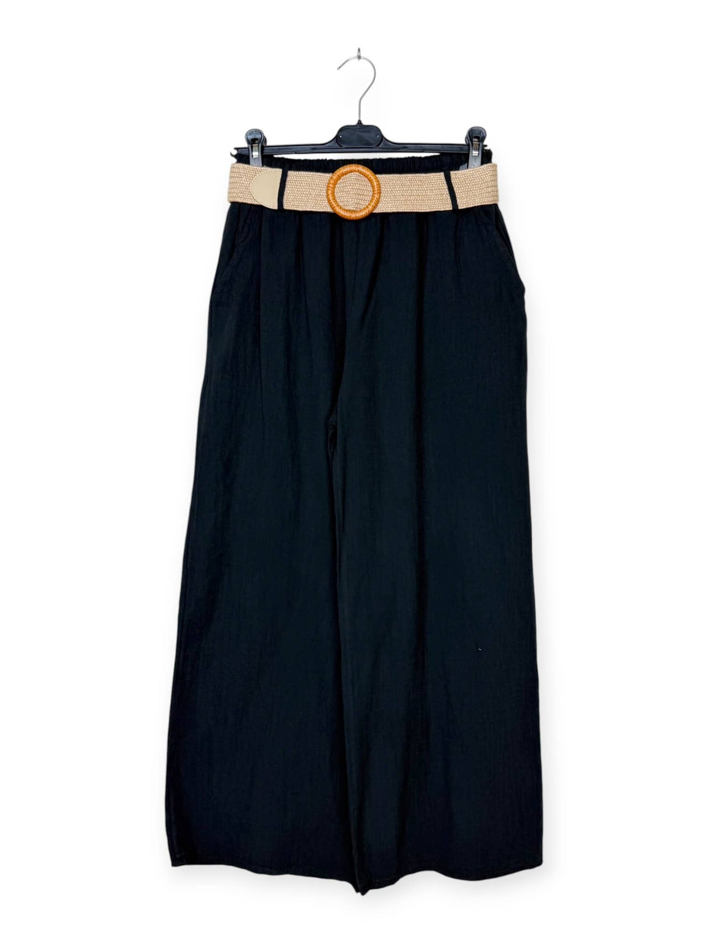 Cotton/Linen Wide-Leg Pants: